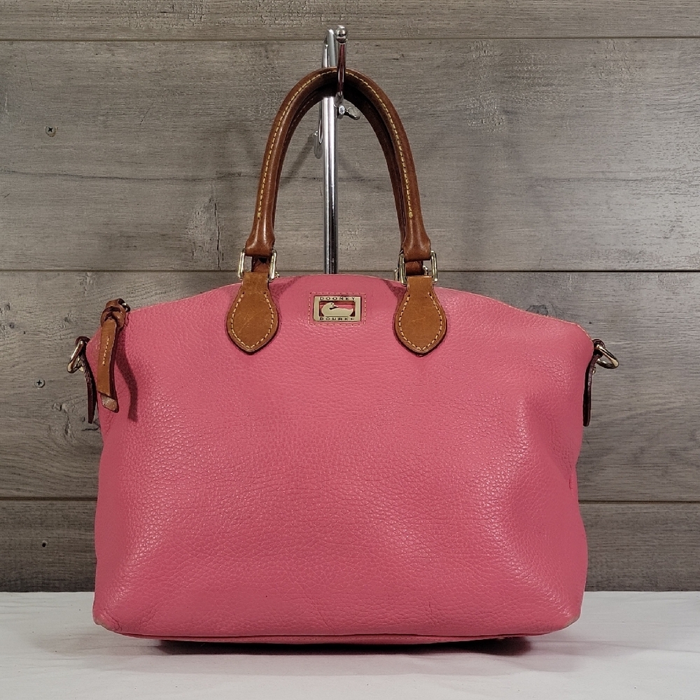 Dooney & Bourke Pink Leather Satchel Handbag with Brown Trim
